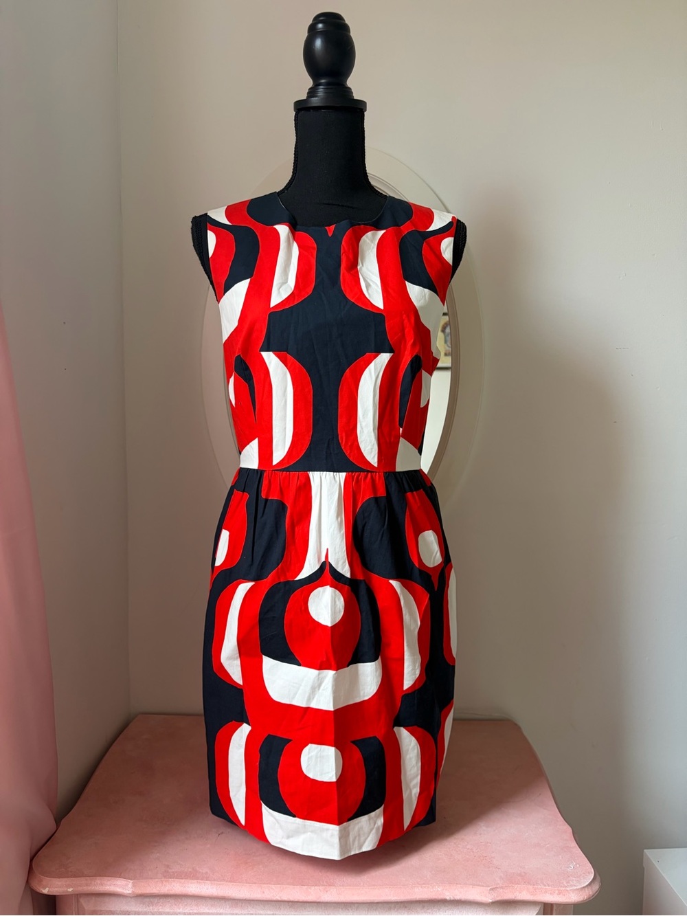 Milly Bold Geo Print Mini Dress in Red, Black & White